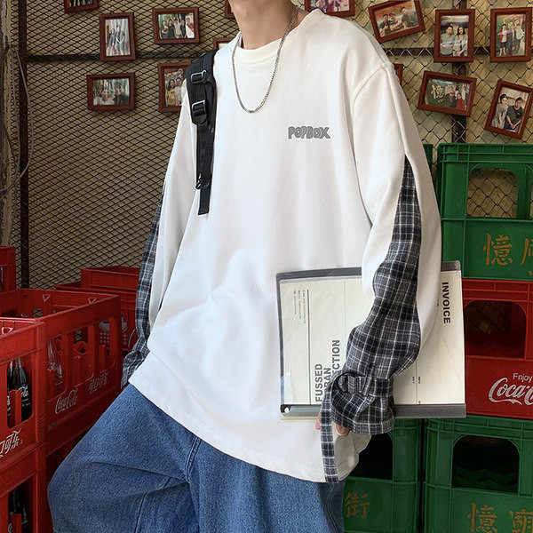 Tricou barbatesc cu maneca lunga si decolteu oval - model larg