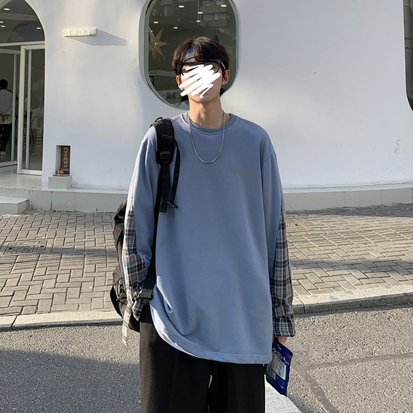 Tricou barbatesc cu maneca lunga si decolteu oval - model larg