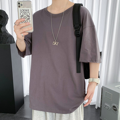 Tricou barbatesc de vara cu decolteu rotund - model monocolor