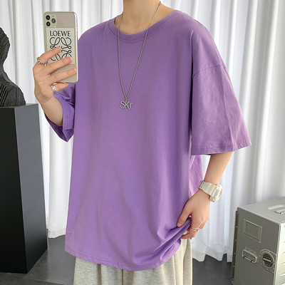 Tricou barbatesc de vara cu decolteu rotund - model monocolor