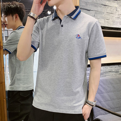 Ανδρική μπλούζα με κλασικό γιακά και κέντημα - διάφορα χρώματα