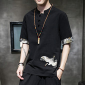 Bluza barbateasca cu broderie si maneci 3/4