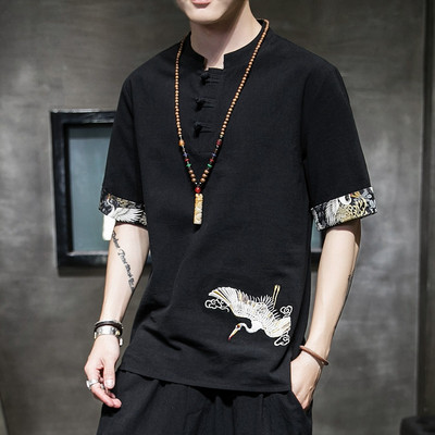 Bluza barbateasca cu broderie si maneci 3/4