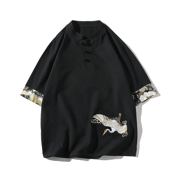 Bluza barbateasca cu broderie si maneci 3/4