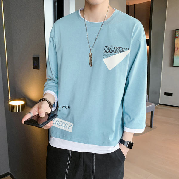 Bluză bărbătească cu mâneci 3/4 și inscripții