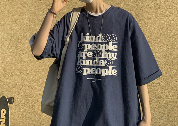 Tricou bărbați cu inscripții și mâneci scurte - model larg