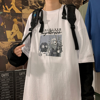 Tricou barbatesc cu imprimeu si decolteu oval - in mai multe culori