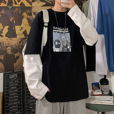 Tricou barbatesc cu imprimeu si decolteu oval - in mai multe culori