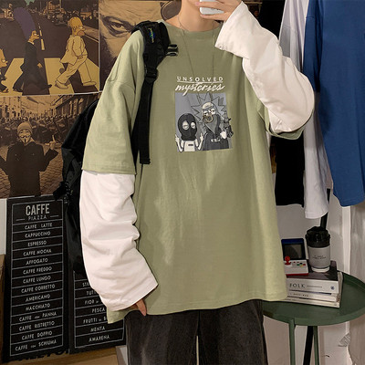 Tricou barbatesc cu imprimeu si decolteu oval - in mai multe culori