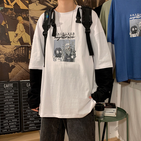 Tricou barbatesc cu imprimeu si decolteu oval - in mai multe culori