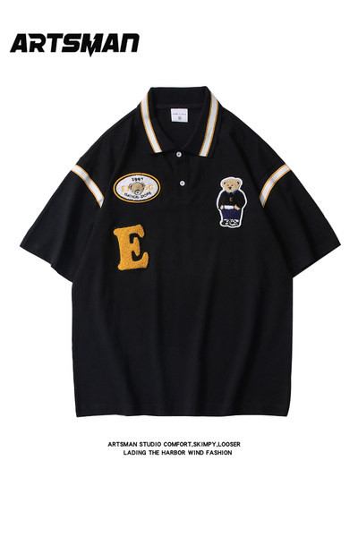 Tricou barbatesc cu guler clasic si broderie