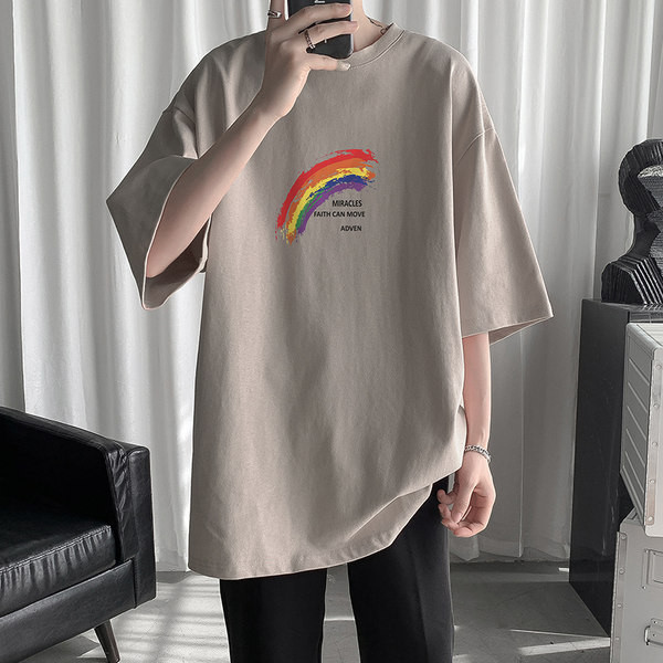 Tricou lat pentru bărbați cu imprimeu curcubeu