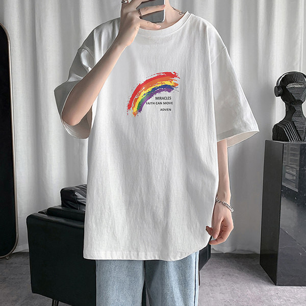 Tricou lat pentru bărbați cu imprimeu curcubeu