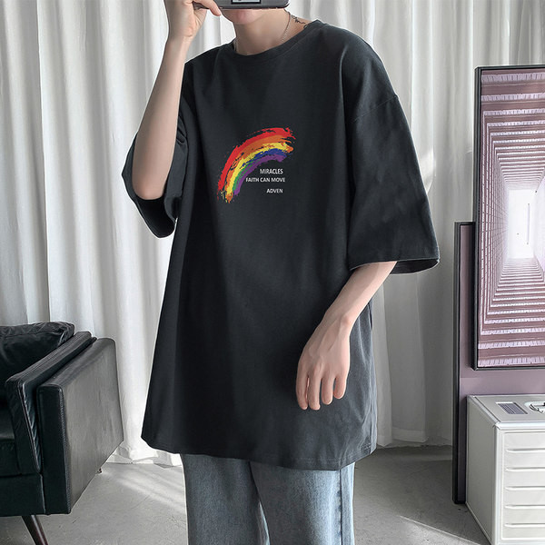 Tricou lat pentru bărbați cu imprimeu curcubeu