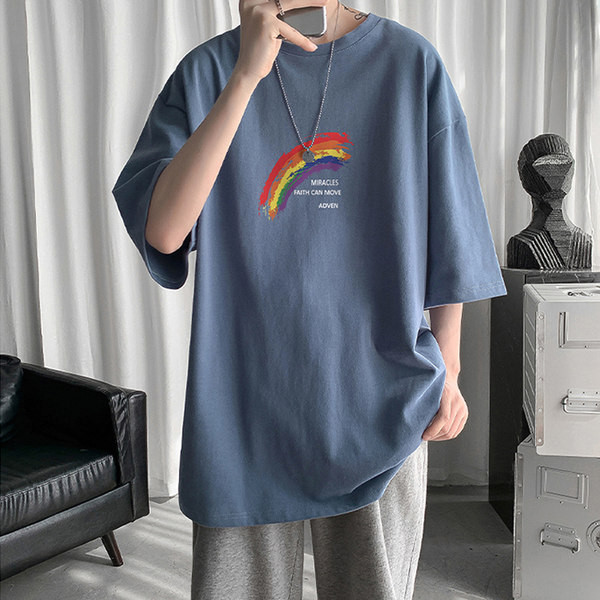 Tricou lat pentru bărbați cu imprimeu curcubeu