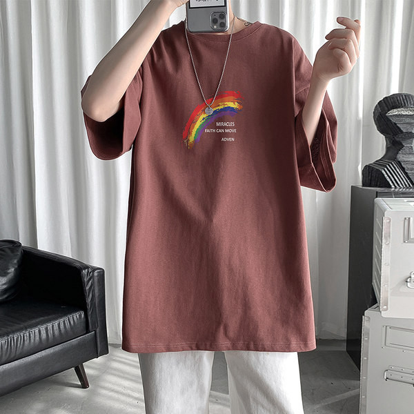 Tricou lat pentru bărbați cu imprimeu curcubeu