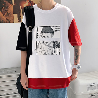 Tricou barbatesc cu decolteu rotund si imprimeu - model larg