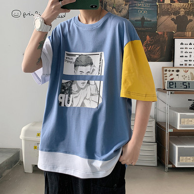 Tricou barbatesc cu decolteu rotund si imprimeu - model larg