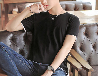 Ανδρικό μπλουζάκι με οβάλ λαιμόκοψη και κοντά μανίκια - κλασικό μοντέλο