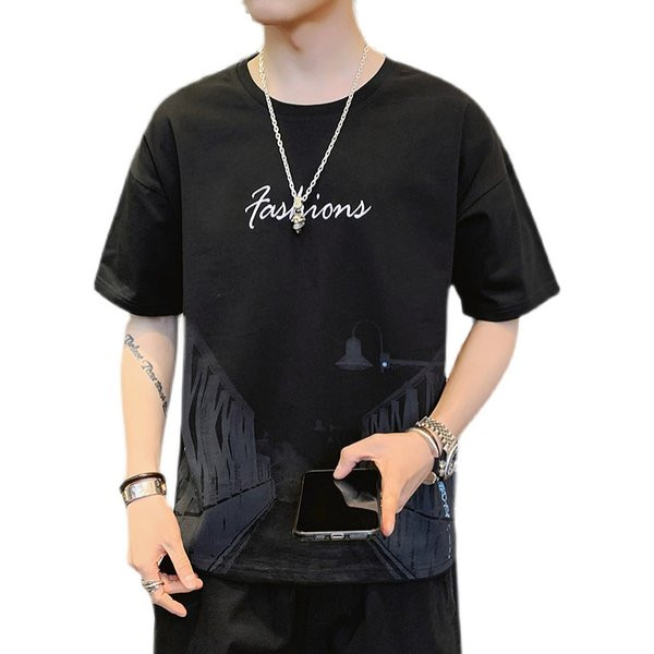 Tricou casual bărbătesc cu mâneci scurte și inscripție