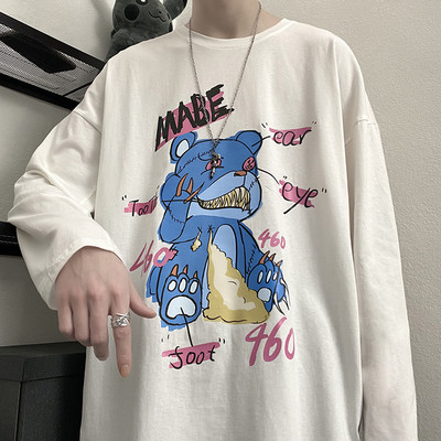 Bluză pentru bărbați cu aplicație colorată și mâneci lungi