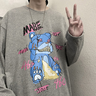 Bluză pentru bărbați cu aplicație colorată și mâneci lungi