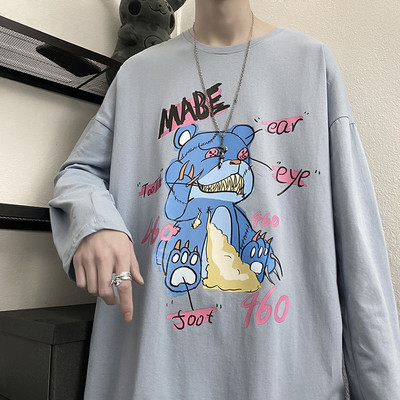 Bluză pentru bărbați cu aplicație colorată și mâneci lungi