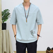 Bluză bărbătească cu mâneci scurte și decolteu spitz