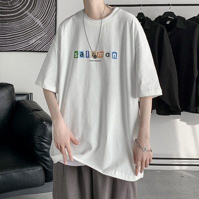 Tricou casual barbatesc lat cu aplicatie si maneci scurte