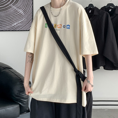 Tricou casual barbatesc lat cu aplicatie si maneci scurte