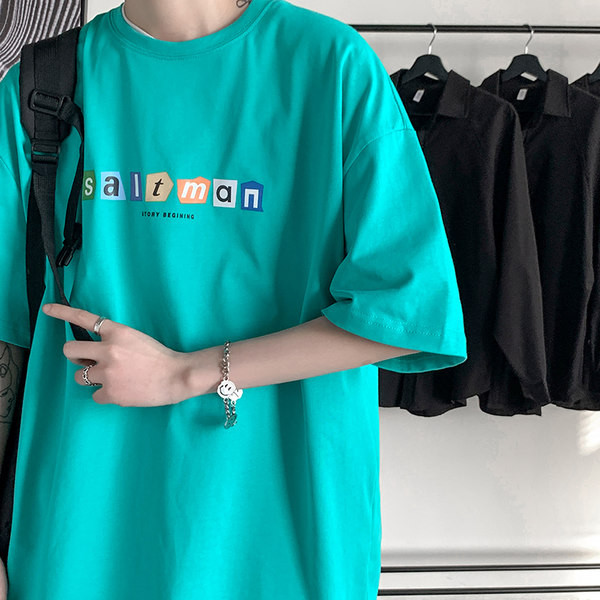 Tricou casual barbatesc lat cu aplicatie si maneci scurte