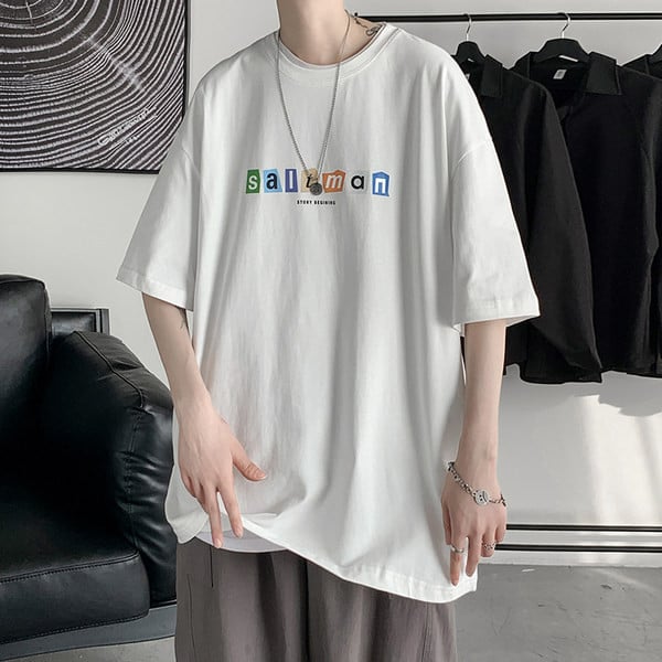 Tricou casual barbatesc lat cu aplicatie si maneci scurte