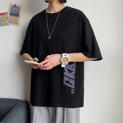 Široké pánske tričko s okrúhlym výstrihom a potlačou nápisu