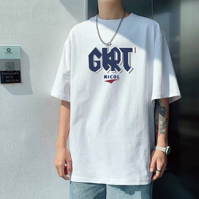 Široké pánske tričko s okrúhlym výstrihom a potlačou nápisu