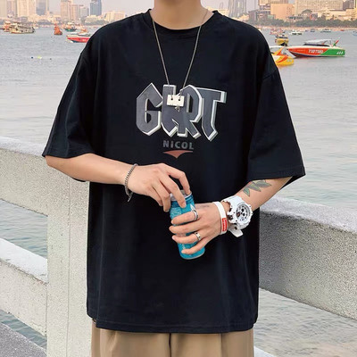 Široké pánske tričko s okrúhlym výstrihom a potlačou nápisu