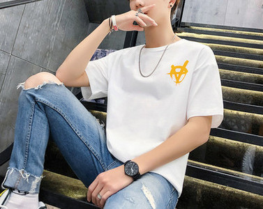 Bluză casual pentru bărbați, cu decolteu rotund și mâneci scurte