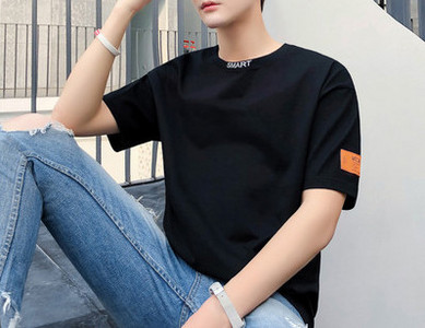 Bluză casual pentru bărbați, cu decolteu rotund și mâneci scurte