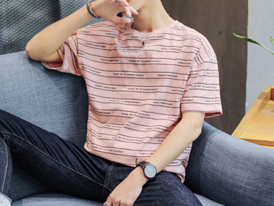 Bluză casual pentru bărbați, cu decolteu rotund și mâneci scurte