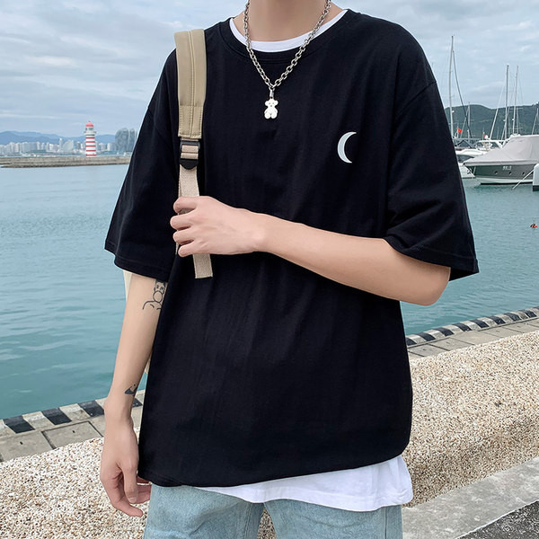 Tricou larg de primăvară pentru bărbați, cu decolteu rotund