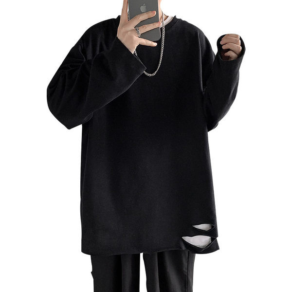 Bluză casual pentru bărbați cu mâneci lungi și dreapta rupte