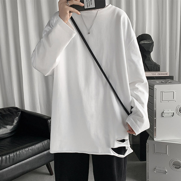 Bluză casual pentru bărbați cu mâneci lungi și dreapta rupte