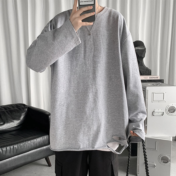 Bluză casual pentru bărbați cu mâneci lungi și dreapta rupte