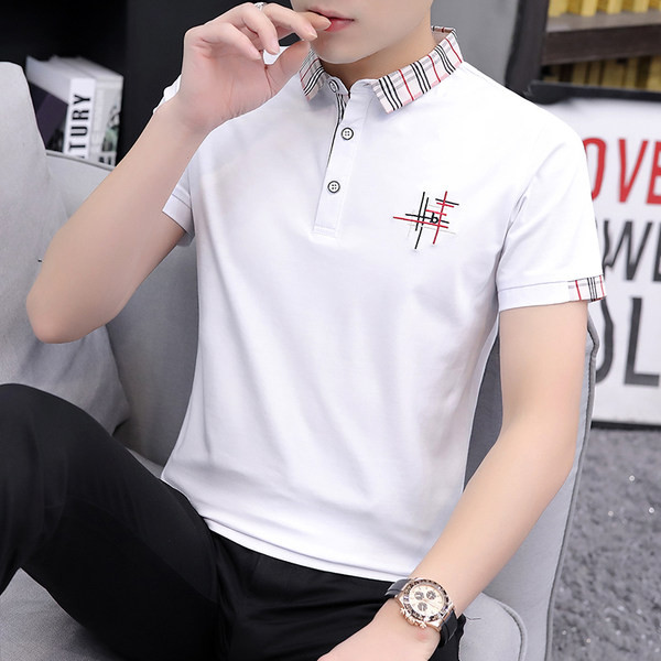 Tricou modern cu broderie si guler clasic