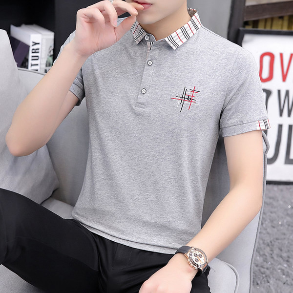 Tricou modern cu broderie si guler clasic