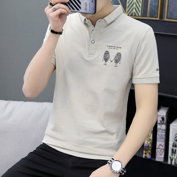 Tricou de bărbați actual cu broderie și mâneci scurte