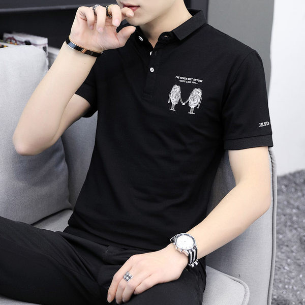 Tricou de bărbați actual cu broderie și mâneci scurte