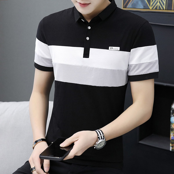 Tricou modern pentru bărbați cu nasturi și guler clasic