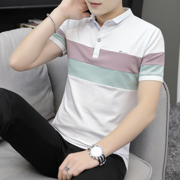 Tricou modern pentru bărbați cu nasturi și guler clasic