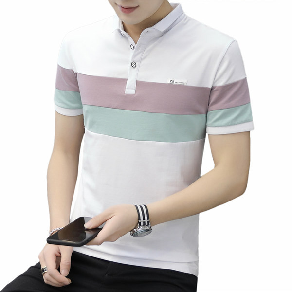 Tricou modern pentru bărbați cu nasturi și guler clasic