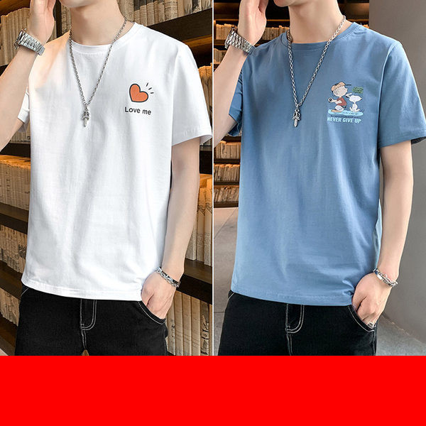 Tricou casual barbatesc cu decolteu oval si maneci scurte - mai multe culori